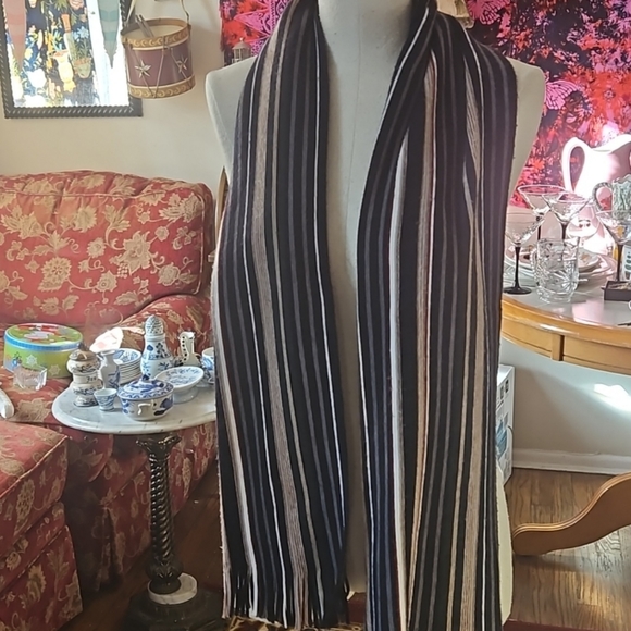 Men's wide Warm 100% Acrilic Multicolor striped fringe scarf - Picture 3 of 10